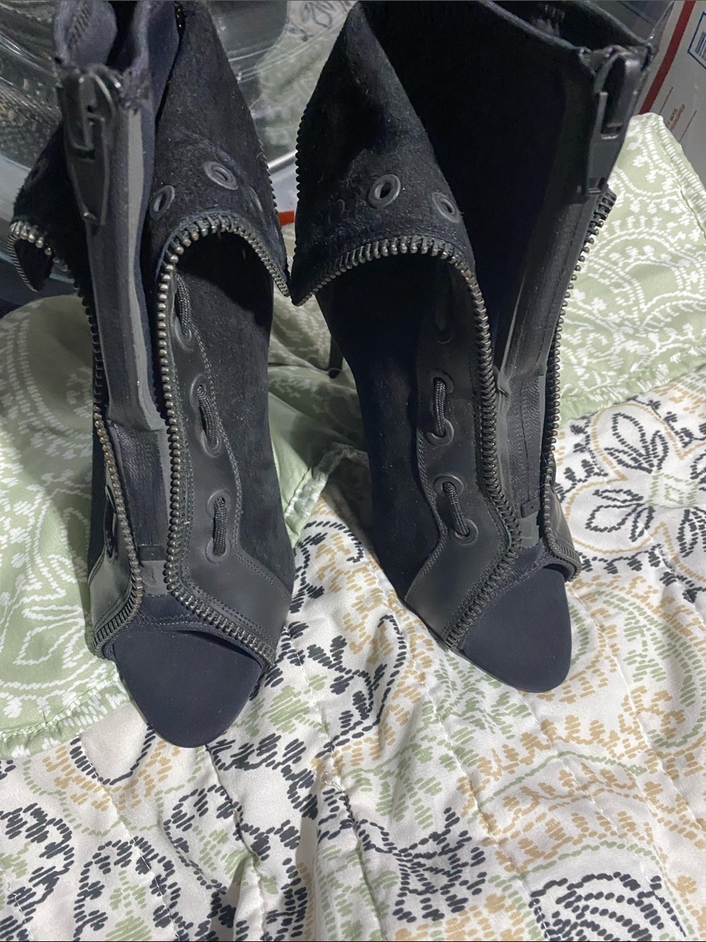 Alexander Wang Black Zip-Front Peep-Toe Ankle Heels Sz 7